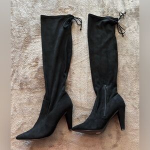 French Connection Black Faux Suede Over the Knee Jordan Boots